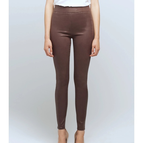 L'AGENCE Rochelle Coated Jeans- Mahogany Coated super skinny pull-on large NWT - Picture 2 of 7